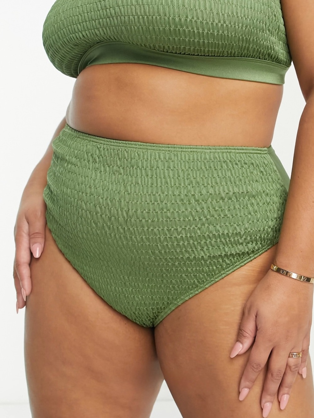 ASOS South Beach Curve Exclusive Crinkle High Waist Bikini Bottom in Green US14